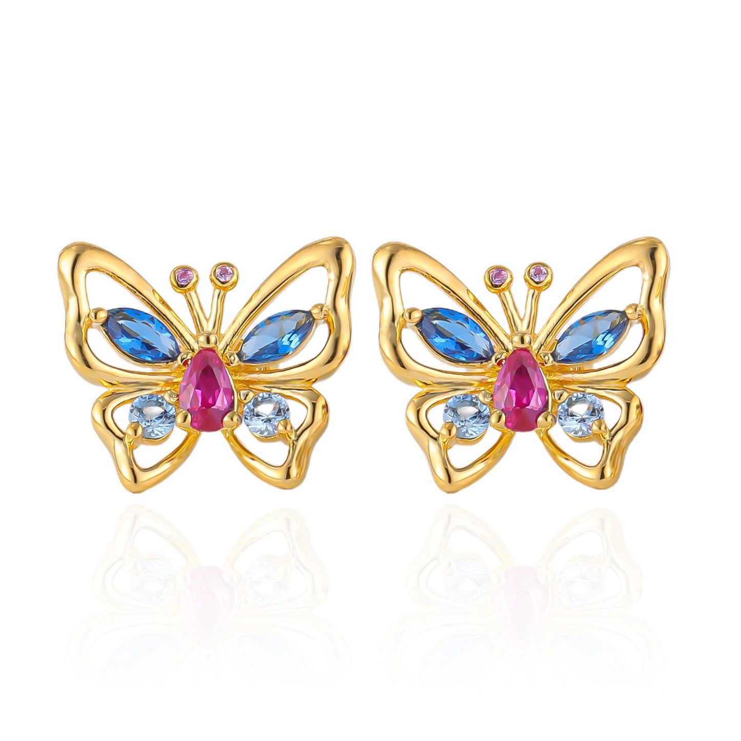 Boucles d'oreilles papillon saphir en argent sterling S925 avec boucles d'oreilles et boucles d'oreilles à bordure