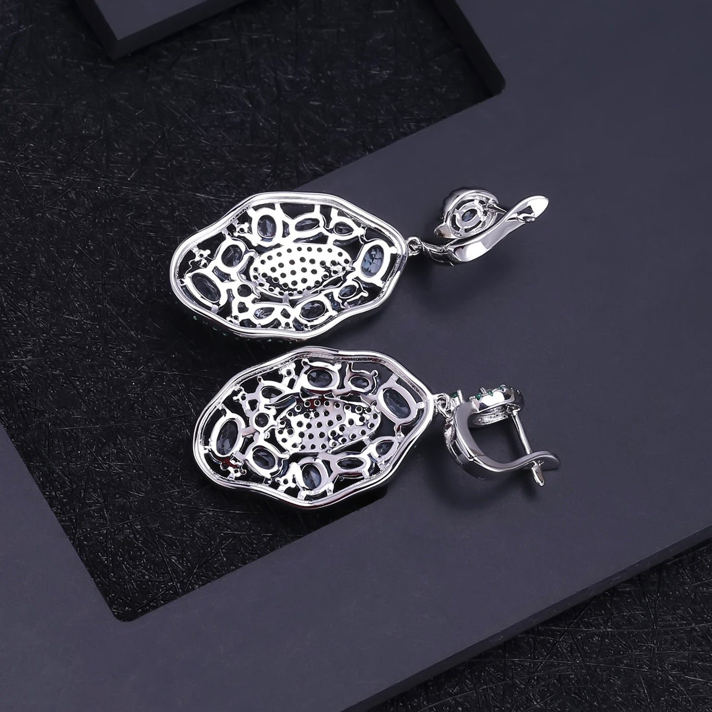 Boucles d'oreilles en pierres précieuses rétro de luxe en argent s925 incrusté de topaze naturelle