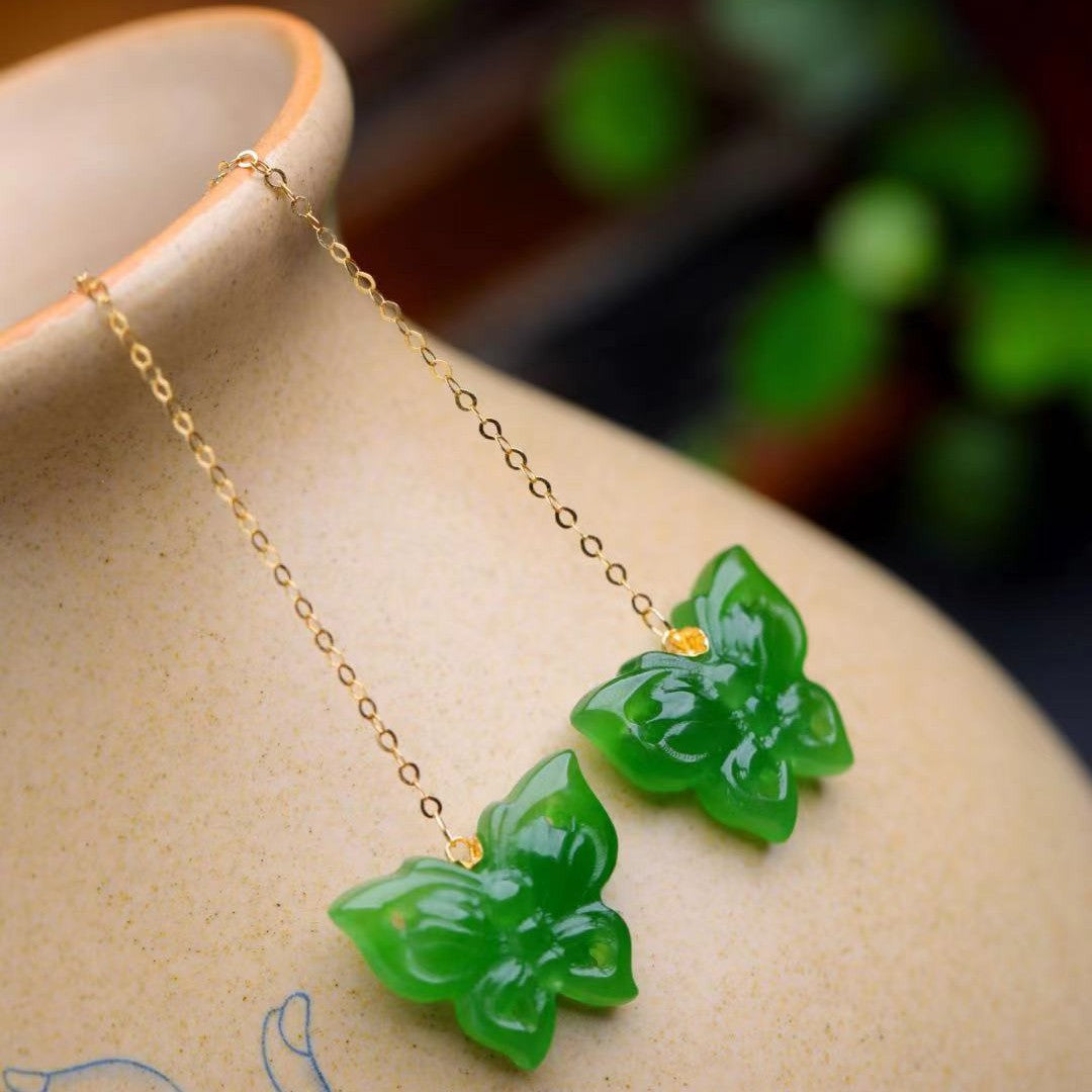 Hotan Jade Earline Jade Butterfly Earrings