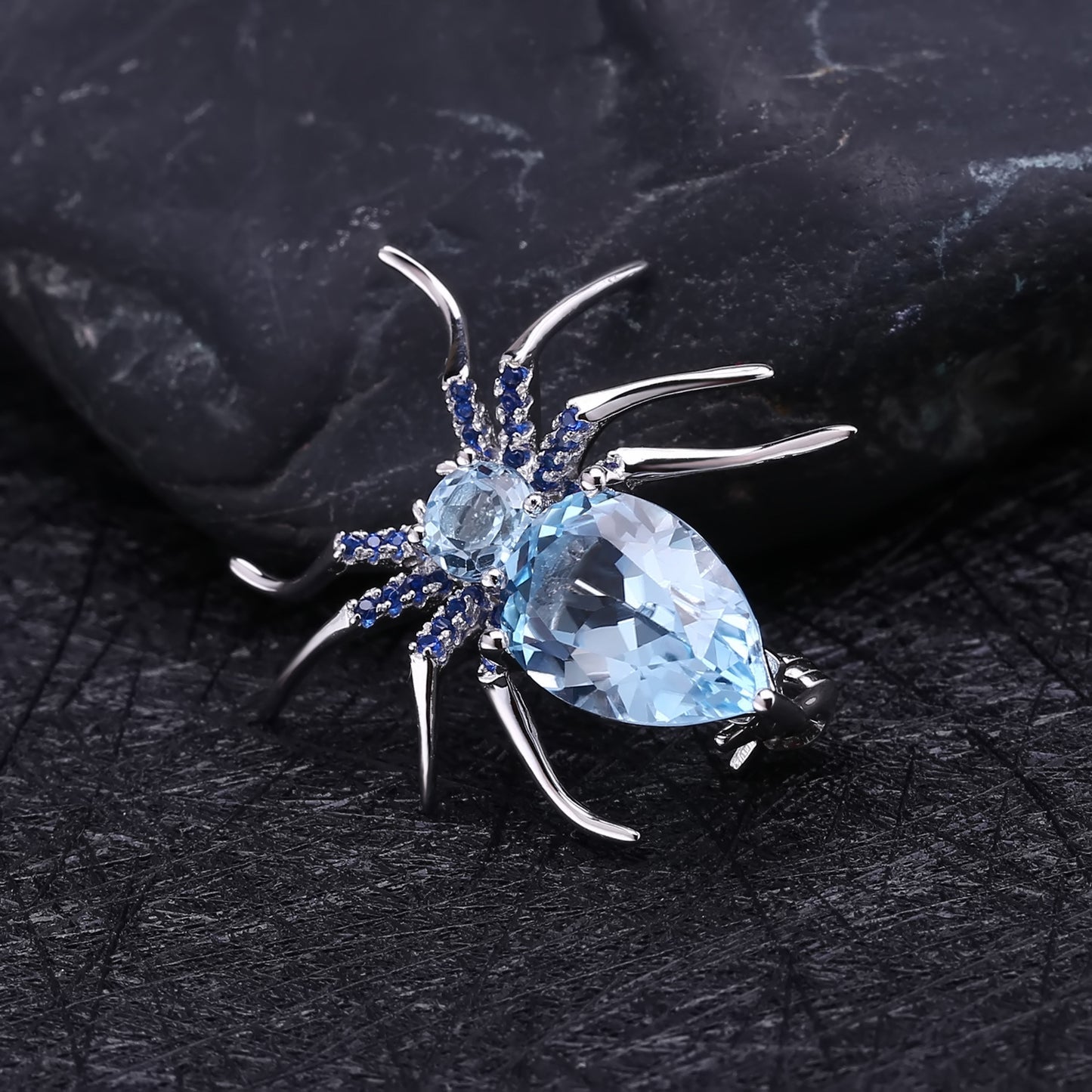 Broche haut de gamme de la série Insect, design araignée, broche en argent sterling s925, couleur naturelle, topaze au trésor