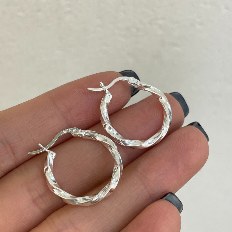 [DF]Spiral Circle Earrings for Women - Trendy Vintage Geometric Korean Style - S925 Sterling Silver - New Ear Cuffs in Minimalist Fashion