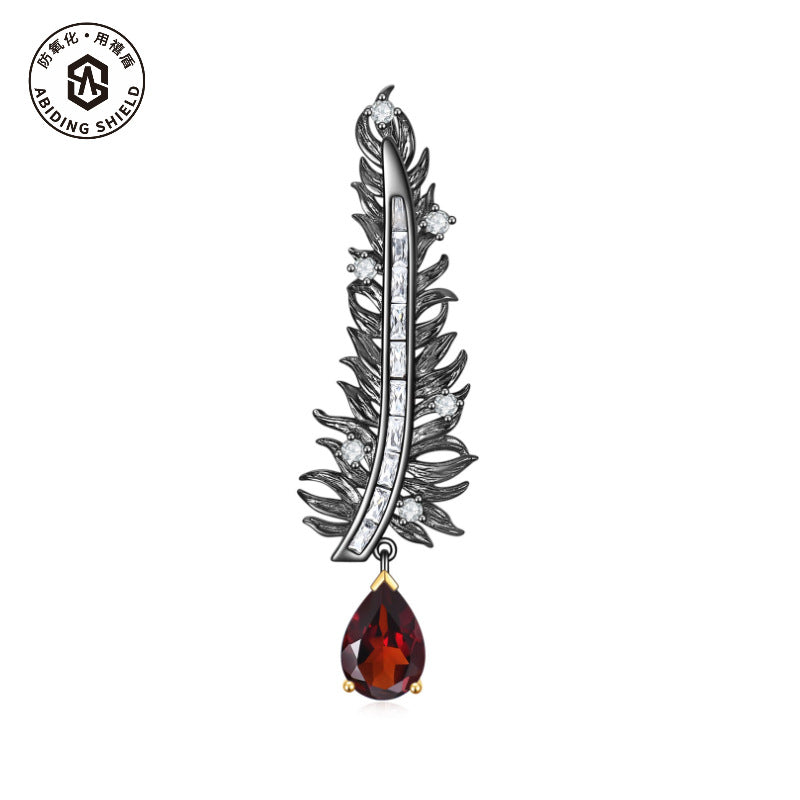 Natural colored gemstone brooch S925 silver inlaid garnet brooch pendant dual-purpose model