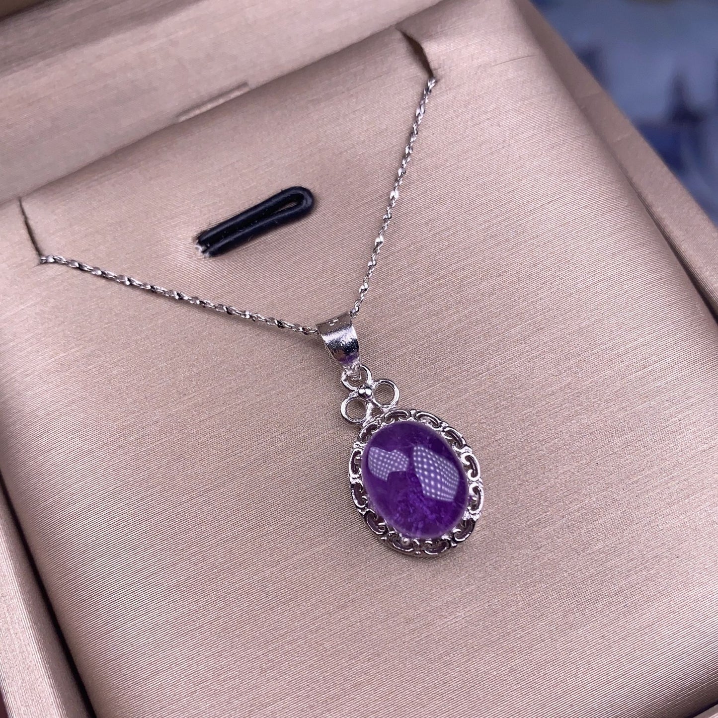 Aquamarine Hetian jasper amethyst pendant S925 silver inlaid clavicle necklace pendant