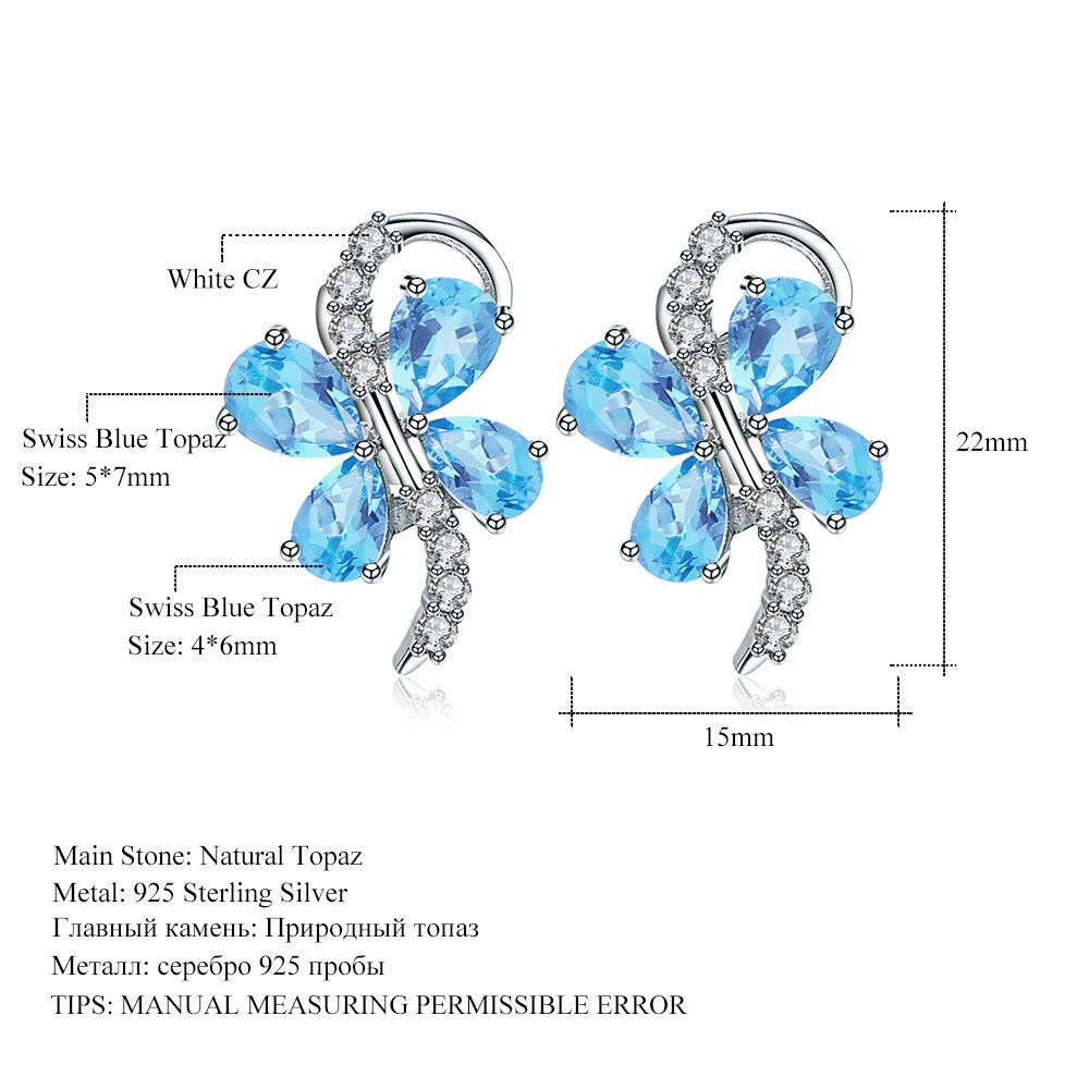 Boucles d'oreilles en pierres précieuses naturelles, boucles d'oreilles et boucles d'oreilles en argent 925 en forme de papillon haut de gamme