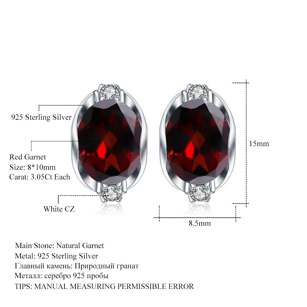 Natural garnet earrings, fashionable, luxurious, and minimalist s925 silver inlaid natural color treasure earrings and earrings