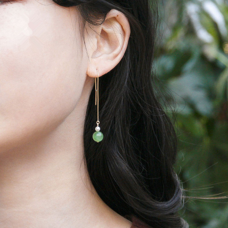 Natural Hetian jade gourd earrings S925 silver with pearl jade earrings