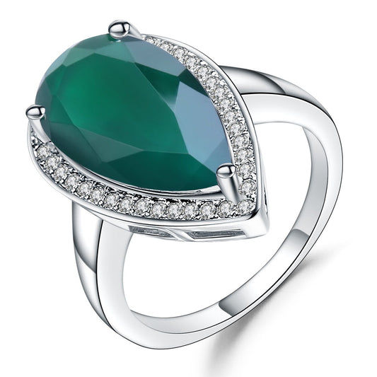 Bague au trésor de couleur naturelle pour femme, bague de luxe en argent sterling s925 incrustée d'agate verte naturelle