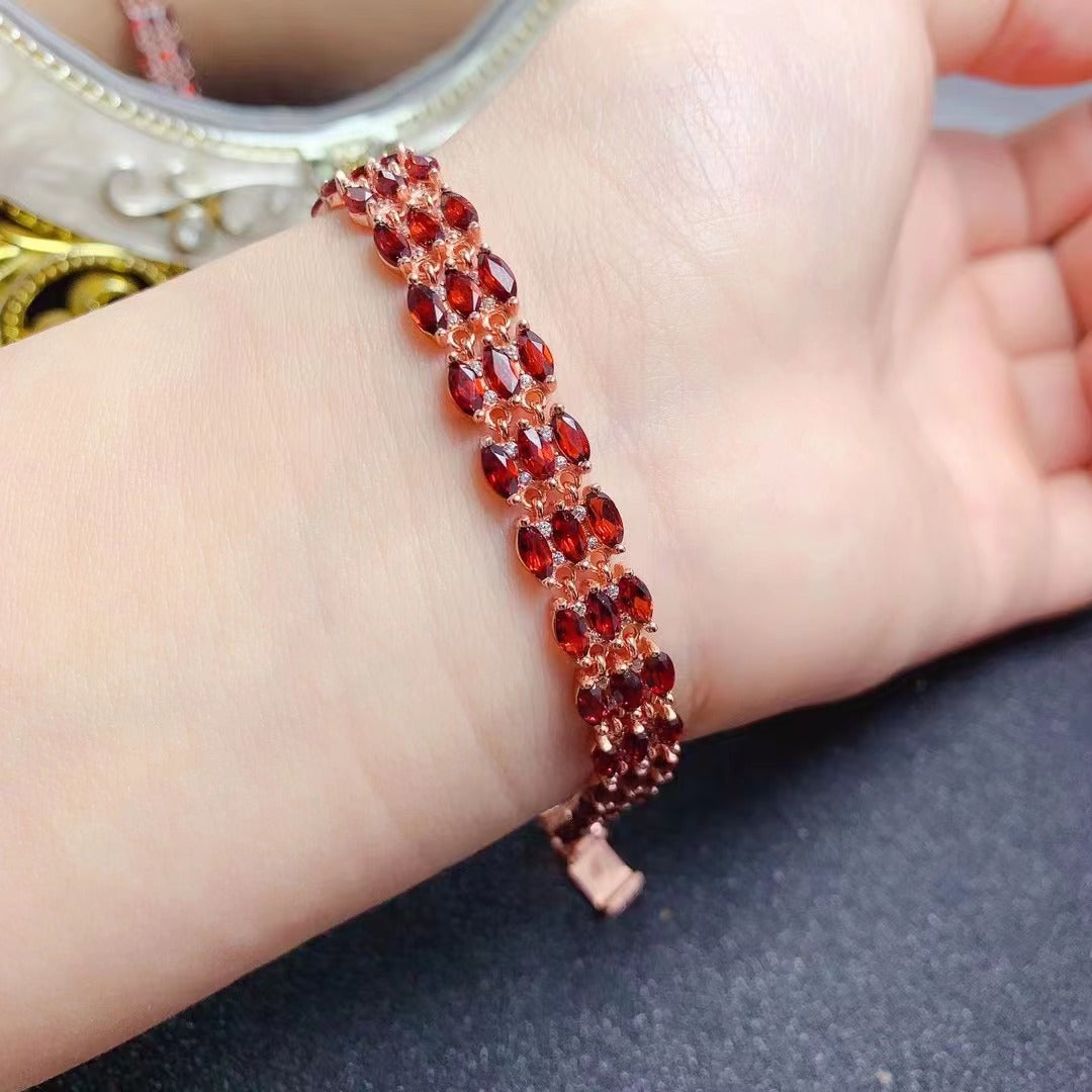 [DF]Luxurious Mozambique Garnet Bracelet - S925 Silver with Natural Red Almandine Garnet