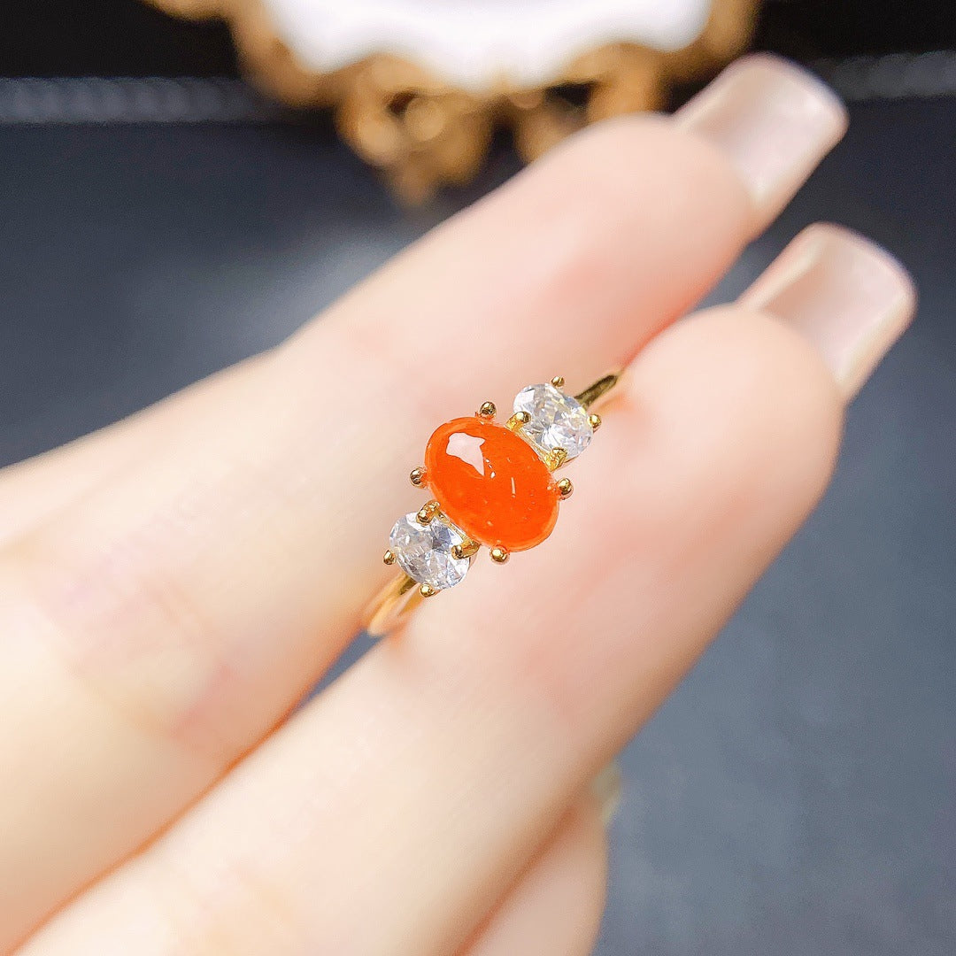 [DF]Natural Fire Opal Ring - S925 Silver Setting