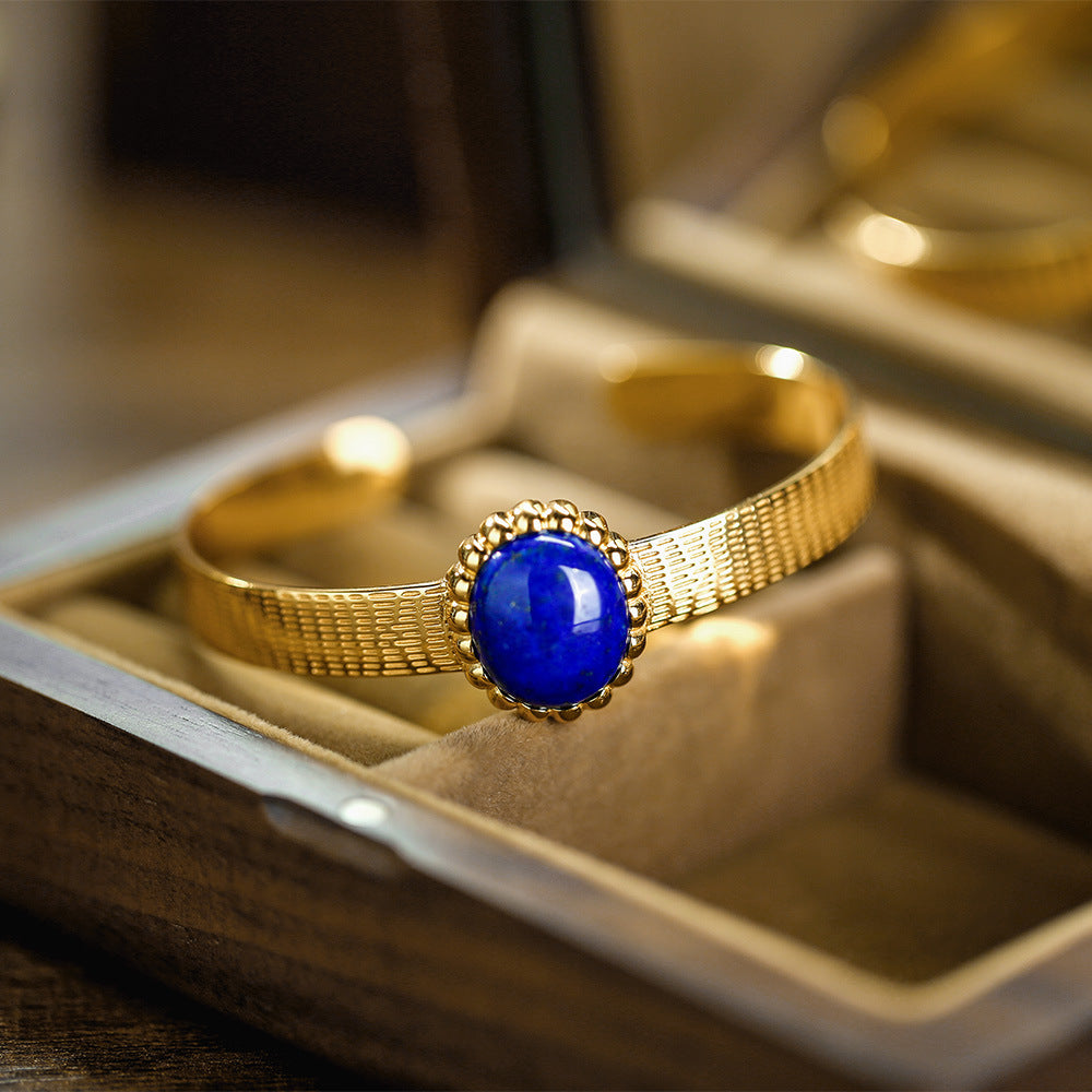 S925 silver gold-plated inlaid lapis lazuli egg surface hollow bracelet