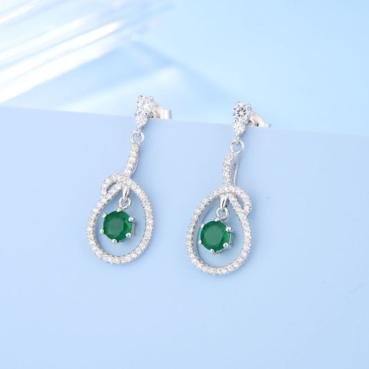 Natural Stone Earrings, European and American Fashion Personality Inlaid with Green Agate Gemstone s925 Silver Earrings and Earstuds