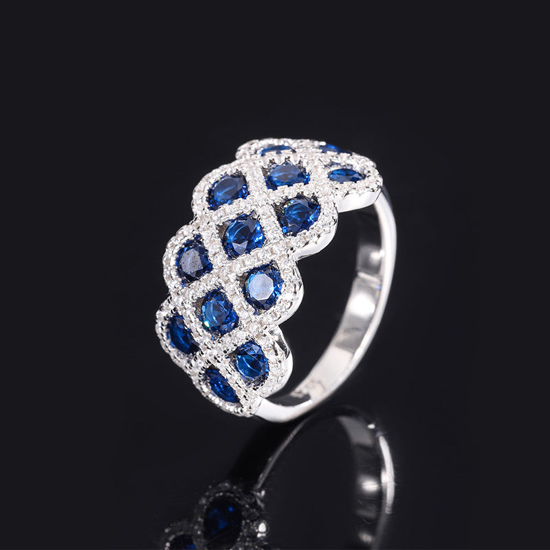 S925 Full body Silver Simulated Colorful Treasure Handmade Diamond Set Ring Closed Ring