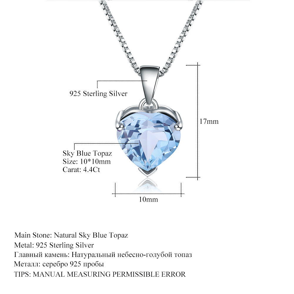 Set Topaz Necklace with Love Shape s925 Pure Silver Natural Colorful Treasure Necklace Pendant