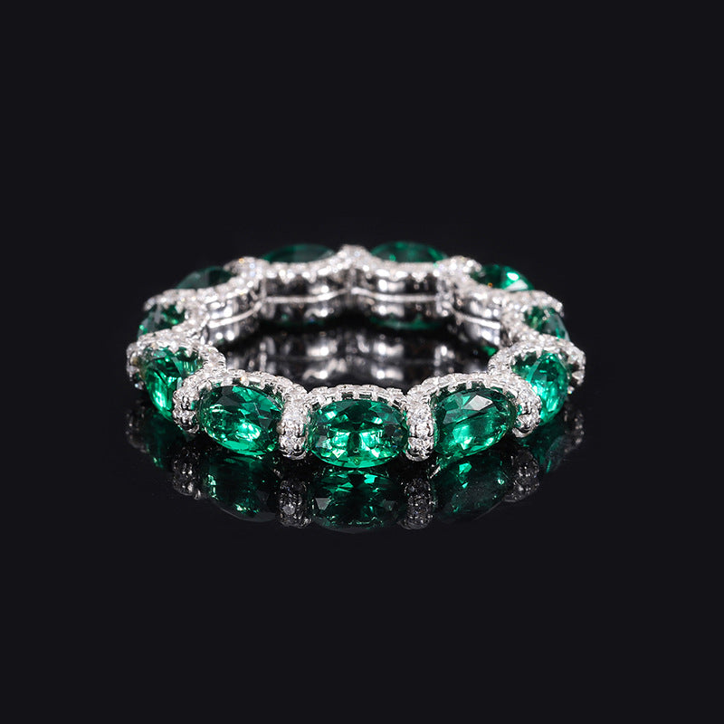 S925 Silver Ring Imitation Colored Gemstone Women's High-grade Texture 4*6 Diamond Ring Women