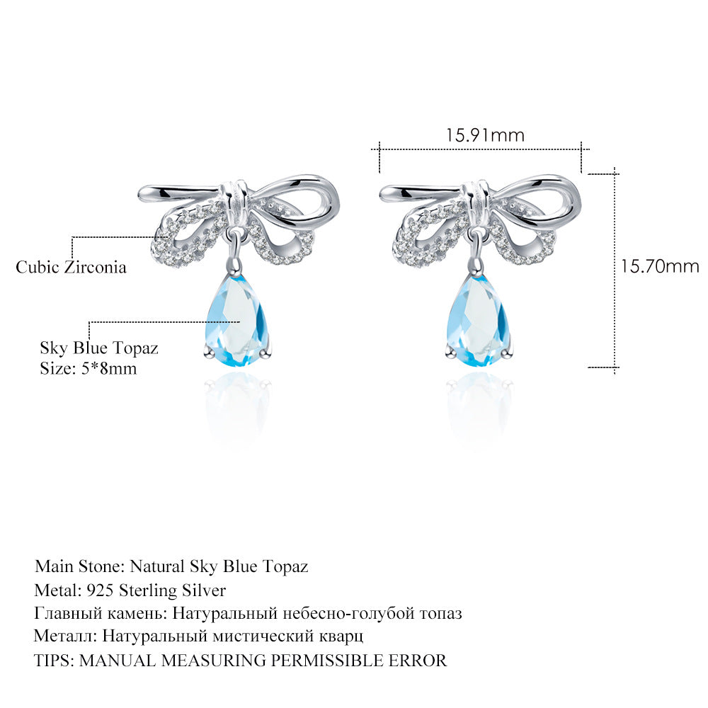 Bow s925 sterling silver inlaid natural colorful crystal earrings earrings