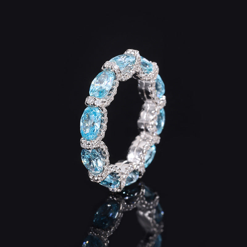 S925 Silver Ring Imitation Colored Gemstone Women's High-grade Texture 4*6 Diamond Ring Women