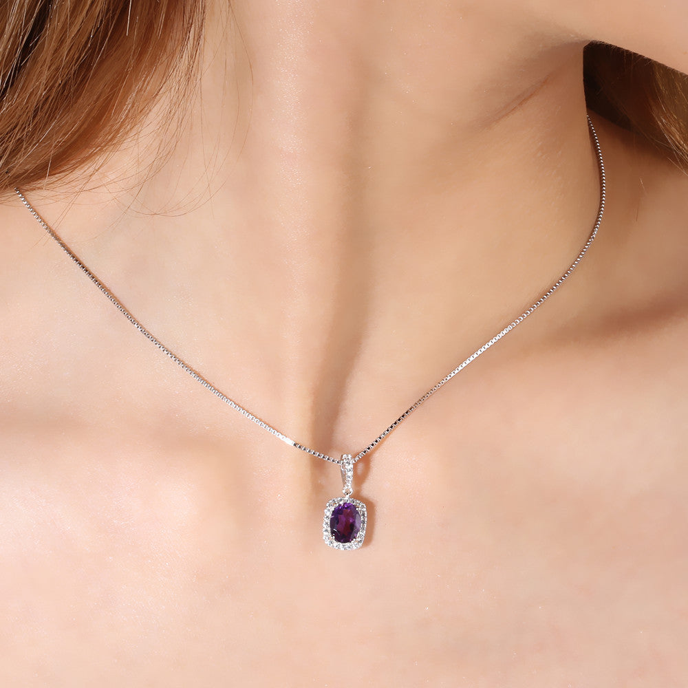 Natural Colorful Treasure Pure Silver Necklace S925 Silver Inlaid Natural Amethyst Necklace Pendant