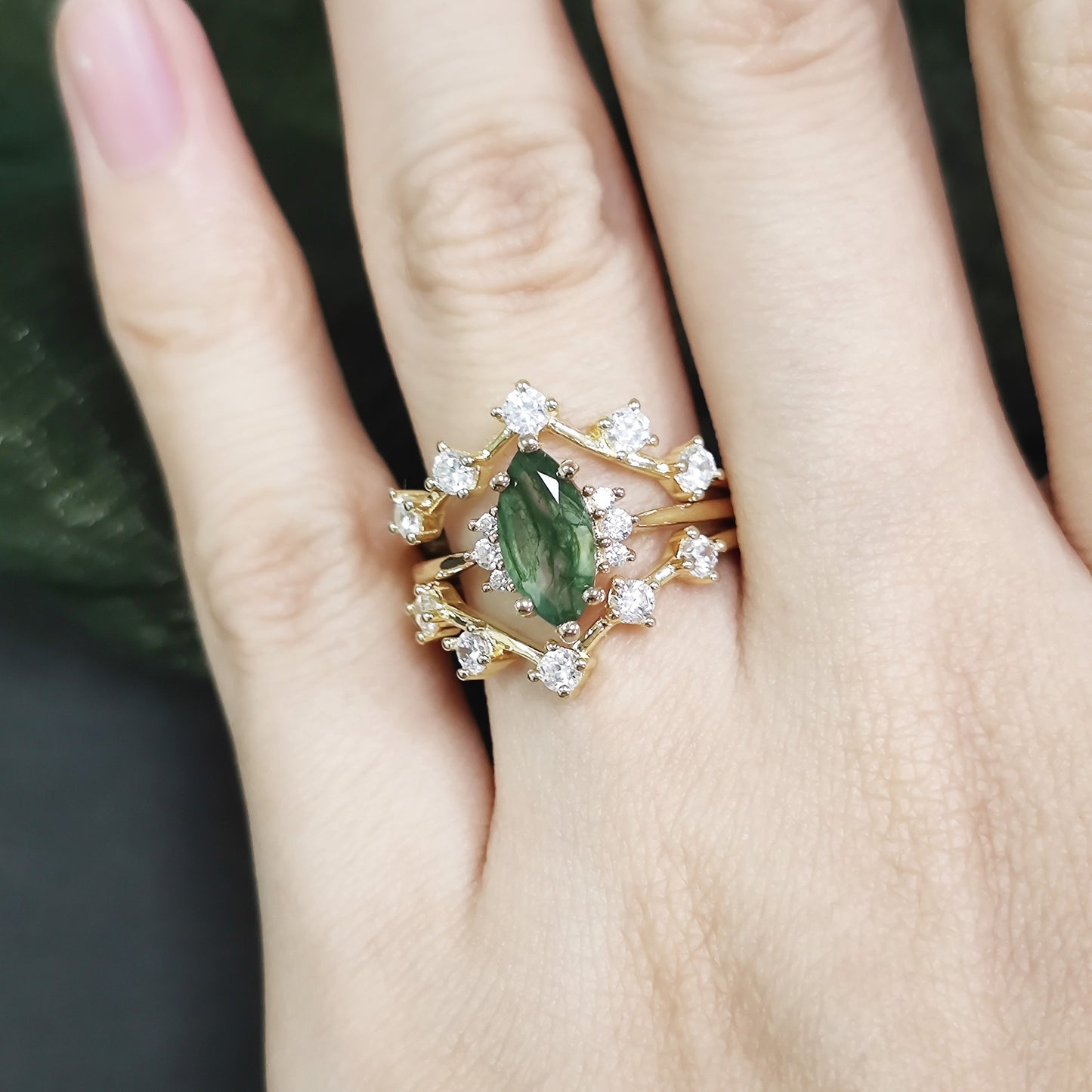 Anillo de ágata acuática natural con baño de oro de 18k y piedra preciosa en plata de ley 925