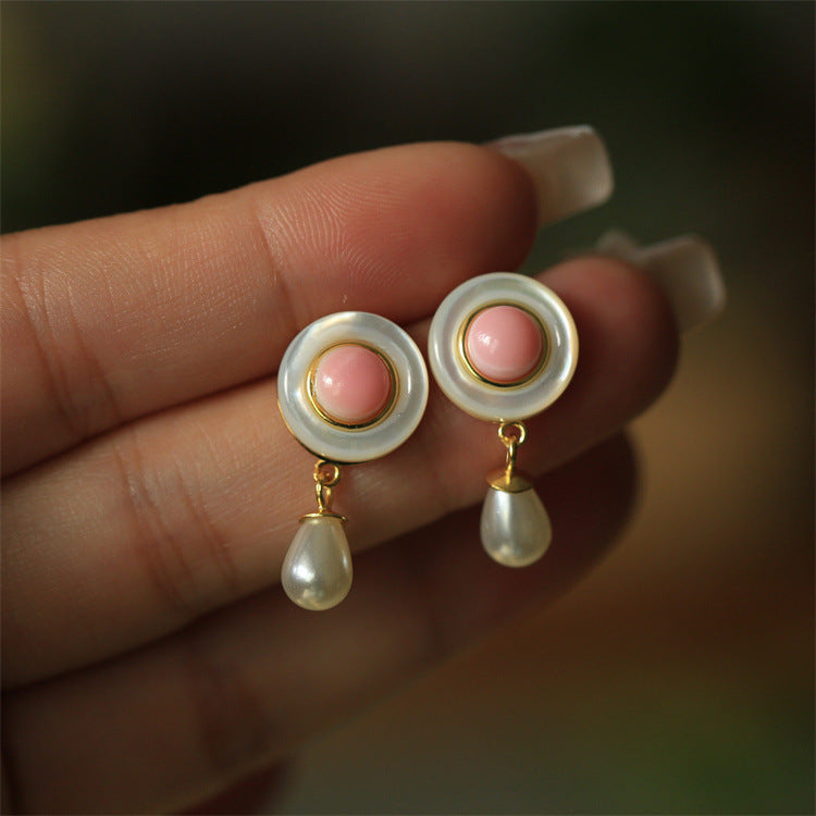 S925 Silver Inlaid Queen Beirou Luo Pearl Beimu Earrings Queen Beibei Earrings Queen Beibei Earrings