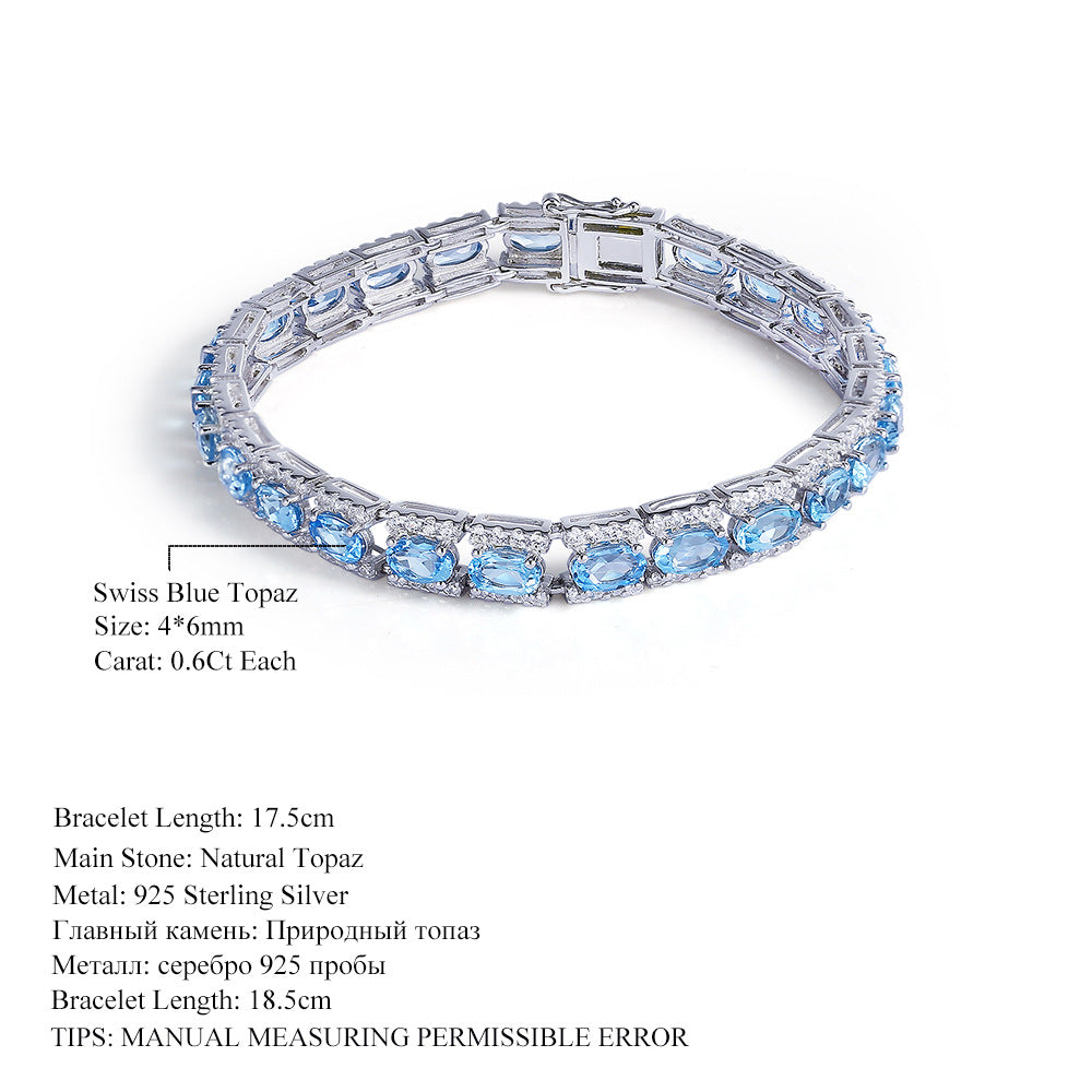 Natural Swiss Blue Topaz Bracelet Women's Fashion Luxury S925 Silver Inlaid Natural Colorful Treasure Bracelet