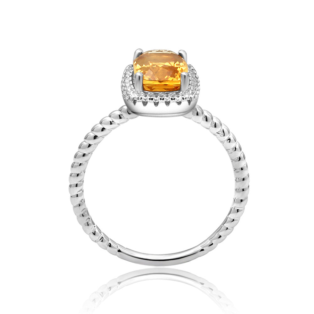 Bague au trésor de couleur naturelle de luxe légère avec tempérament personnalisé Bague en cristal jaune naturel incrusté en argent s925