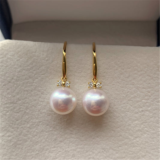 [DF]Elegant Long Silver Akoya Pearl Dangle Earrings - 7-10mm