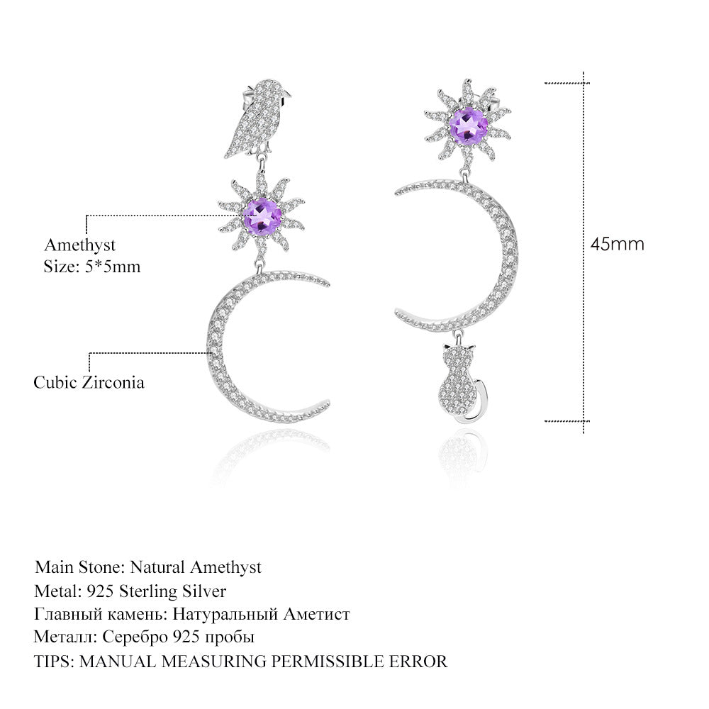 Pendientes de estilo de diseñador, pendientes de amatista natural con incrustaciones de piedras preciosas en plata s925