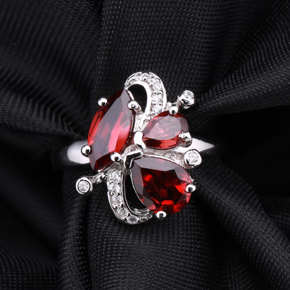 Jewelry Set Natural Colored Stone Ring Women's Fashion S925 Sterling Silver Set Garnet Ring