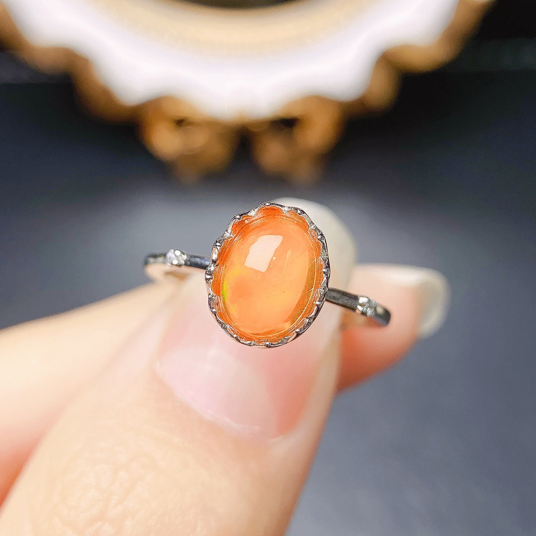 Natural Fire Opal Ring S925 silver set main stone 6*8 selling