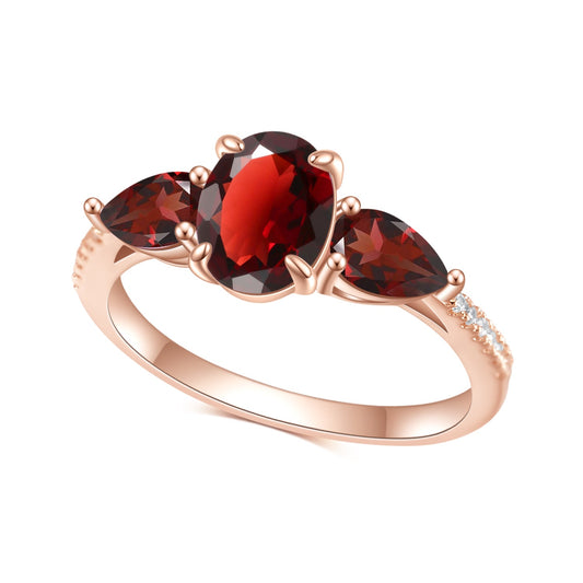 S925 sterling silver inlaid natural garnet ring, fashionable and exquisite temperament gemstone ring