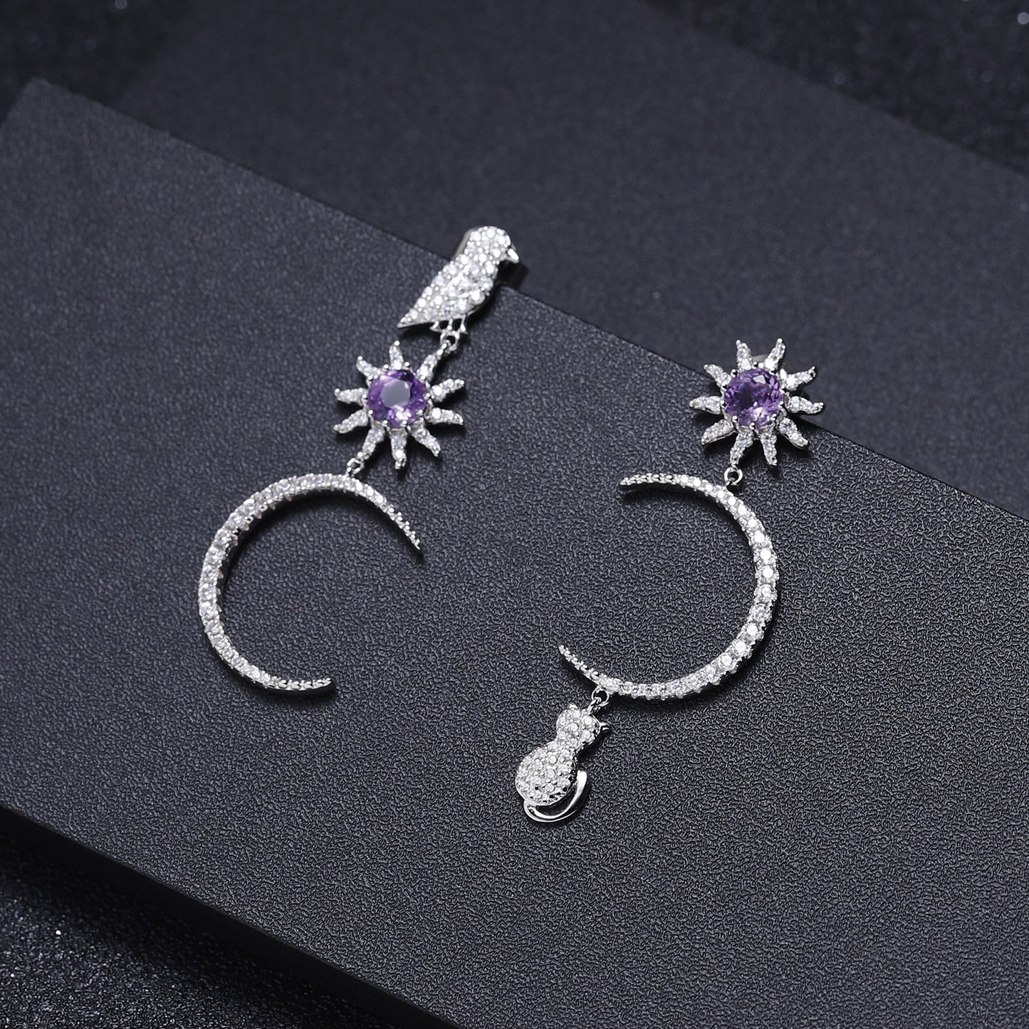 Pendientes de estilo de diseñador, pendientes de amatista natural con incrustaciones de piedras preciosas en plata s925