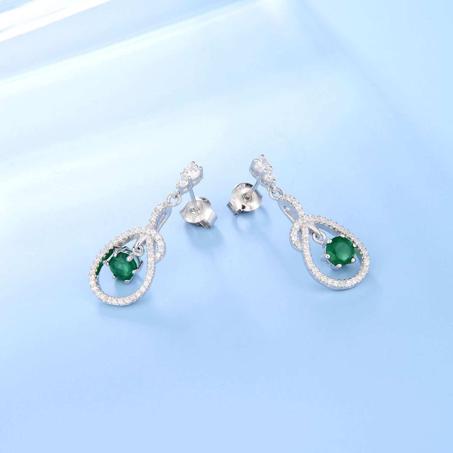 Pendientes de piedra natural, personalidad de la moda europea y americana con incrustaciones de piedras preciosas de ágata verde, pendientes y pendientes de plata s925