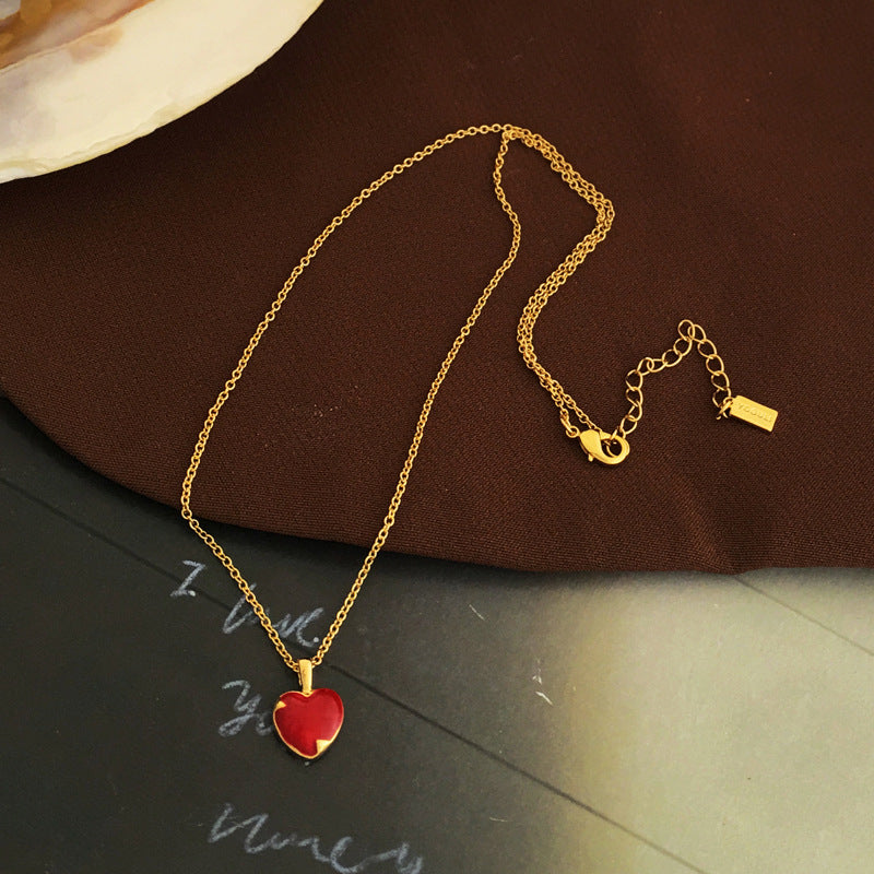 [DF] Collier d'amour rouge coréen plaqué or véritable jour, collier de tempérament girly simple, nouvelle chaîne de clavicule printemps et été