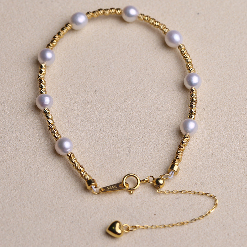 [DF]S925 Sterling Silver Starry Pearl Bracelet, Natural Freshwater Pearls, French INS Style