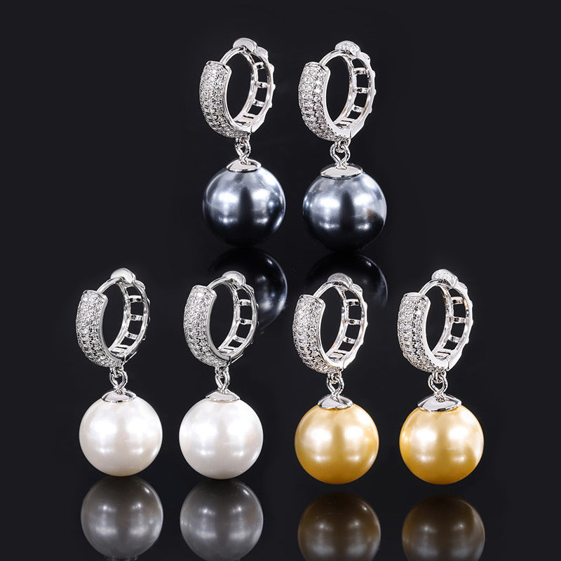 Pendientes de perlas retro para mujer con incrustaciones de berenjena en plata S925, regalo de cumpleaños, 12 mm