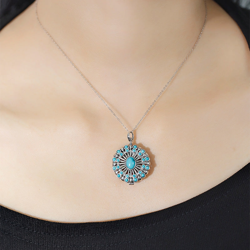 S925 silver inlaid turquoise pendant, niche, high-end, light luxury, exquisite pendant