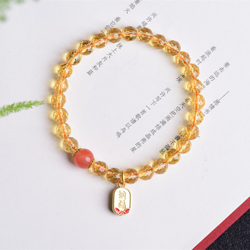 Natural yellow crystal single ring faceted bracelet paired with Zhaocai Nafu accessories