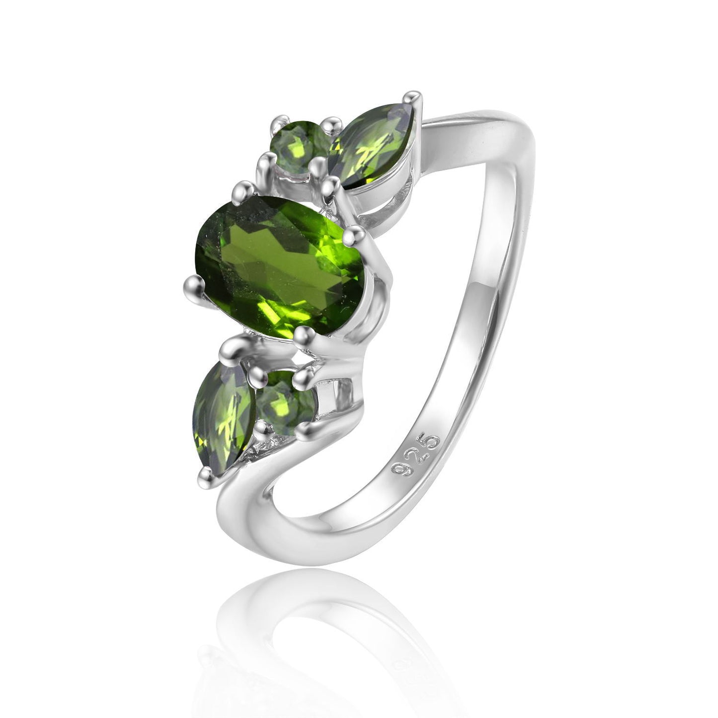 Bague en tourmaline naturelle Caibao en argent s925 incrustée de pierres précieuses et de cristaux