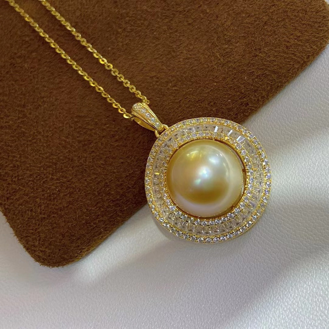 High quality Nanyang Gold Pearl Pendant S925 Silver delicate 11-12mm round gold Sea Pearl pendant