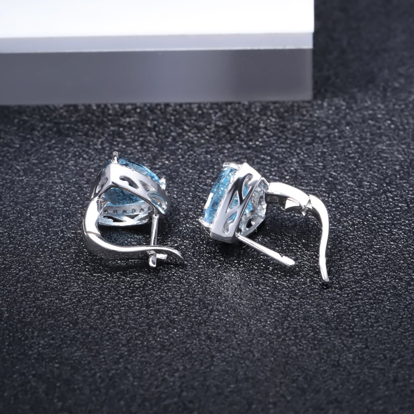 Boucles d'oreilles pierre naturelle boucles d'oreilles personnalisées boucles d'oreilles argent S925 Triangle bleu ciel Topa bijou boucles d'oreilles