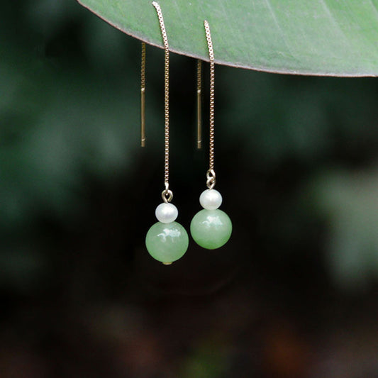 Natural Hetian jade gourd earrings S925 silver with pearl jade earrings