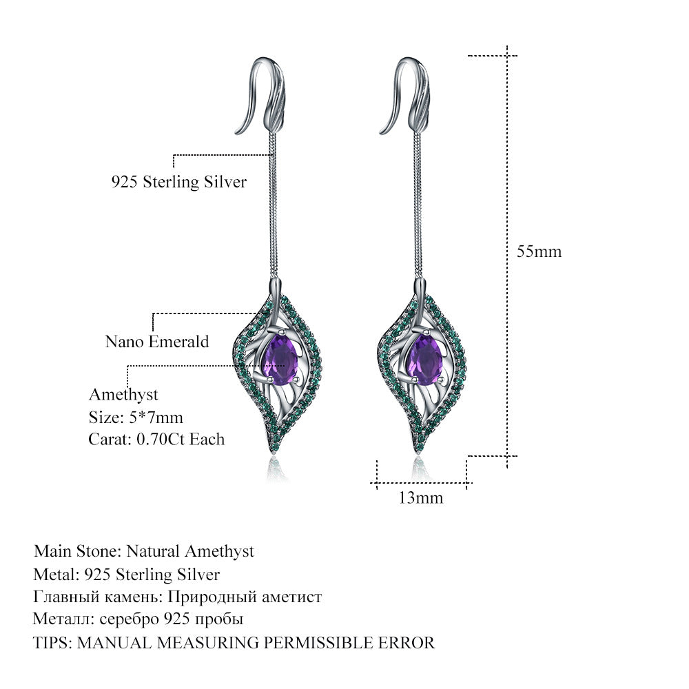 Boucles d'oreilles et boucles d'oreilles en argent s925, accessoires de bijoux longs, améthyste naturelle