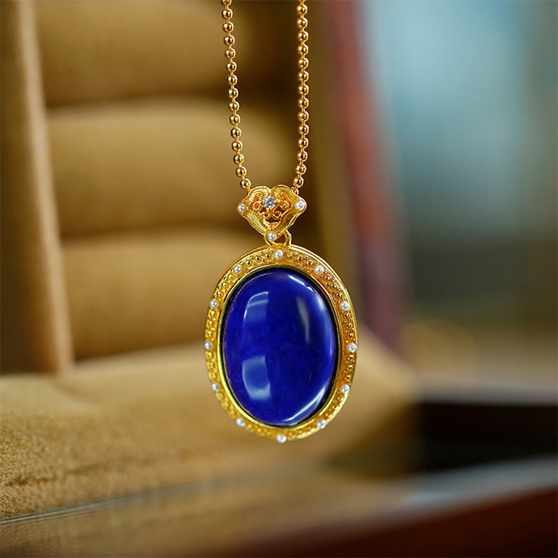 S925 sterling silver gold-plated lapis lazuli cabochon pendant