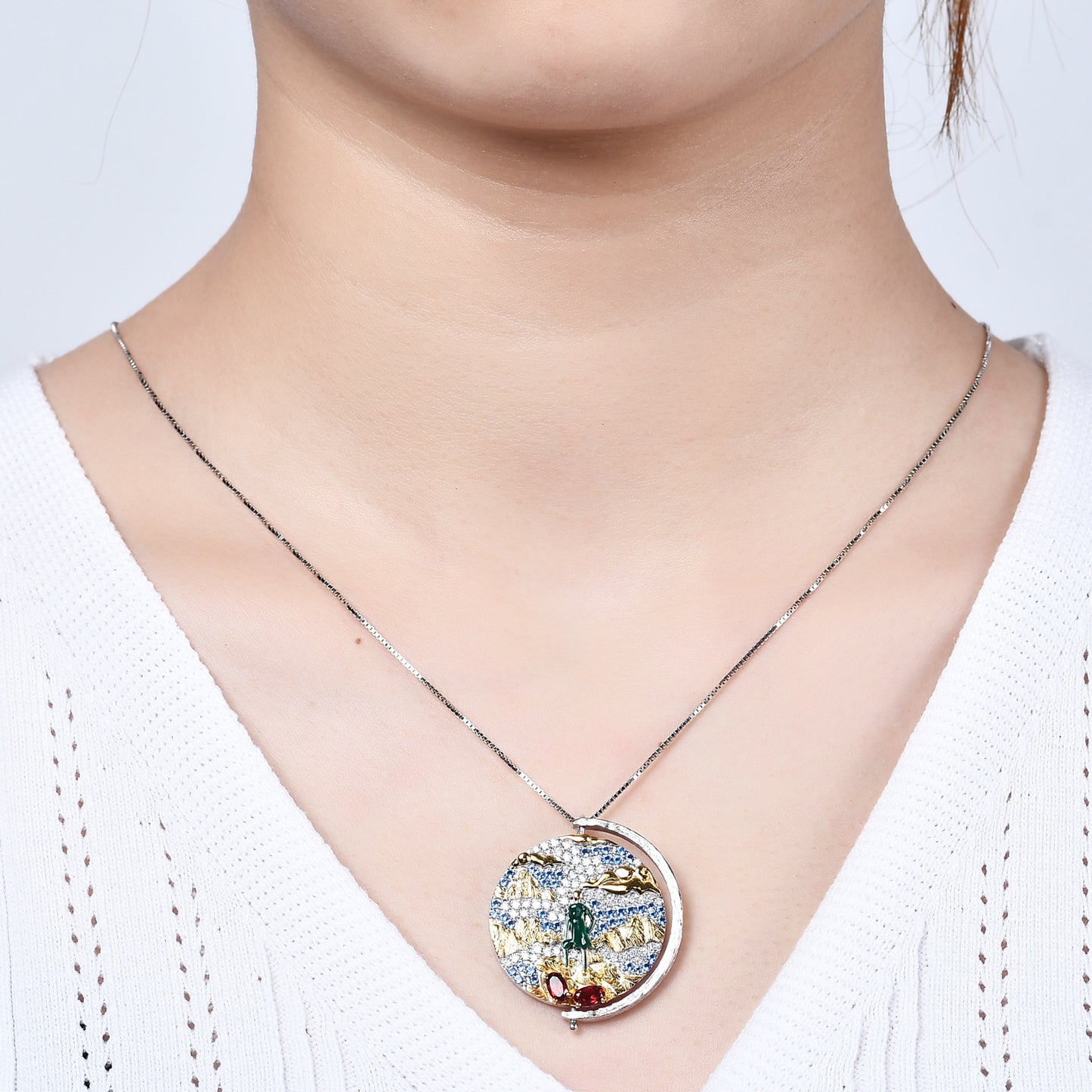 S925 silver inlaid colorful necklace pendant