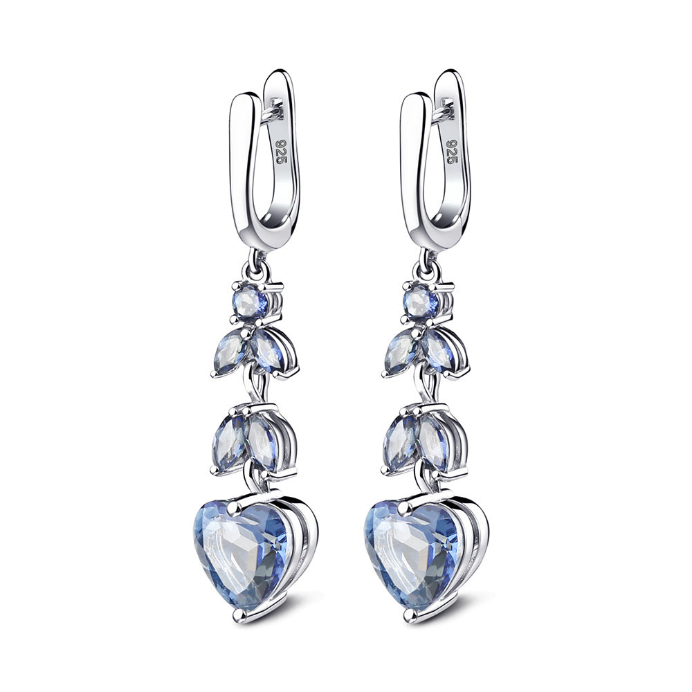 Boucles d'oreilles légères de luxe avec un sens du design à la mode, boucles d'oreilles en cristal coloré incrustées de pierres précieuses en argent s925