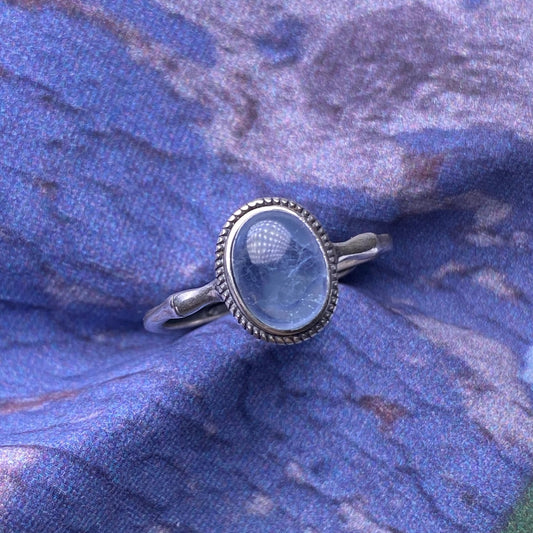 Aquamarine ring s925 silver inlaid simple edging retro crystal transparent