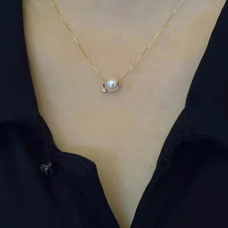 [DF]18K Akoya Pearl Pendant Necklace with Meteor Star Chain