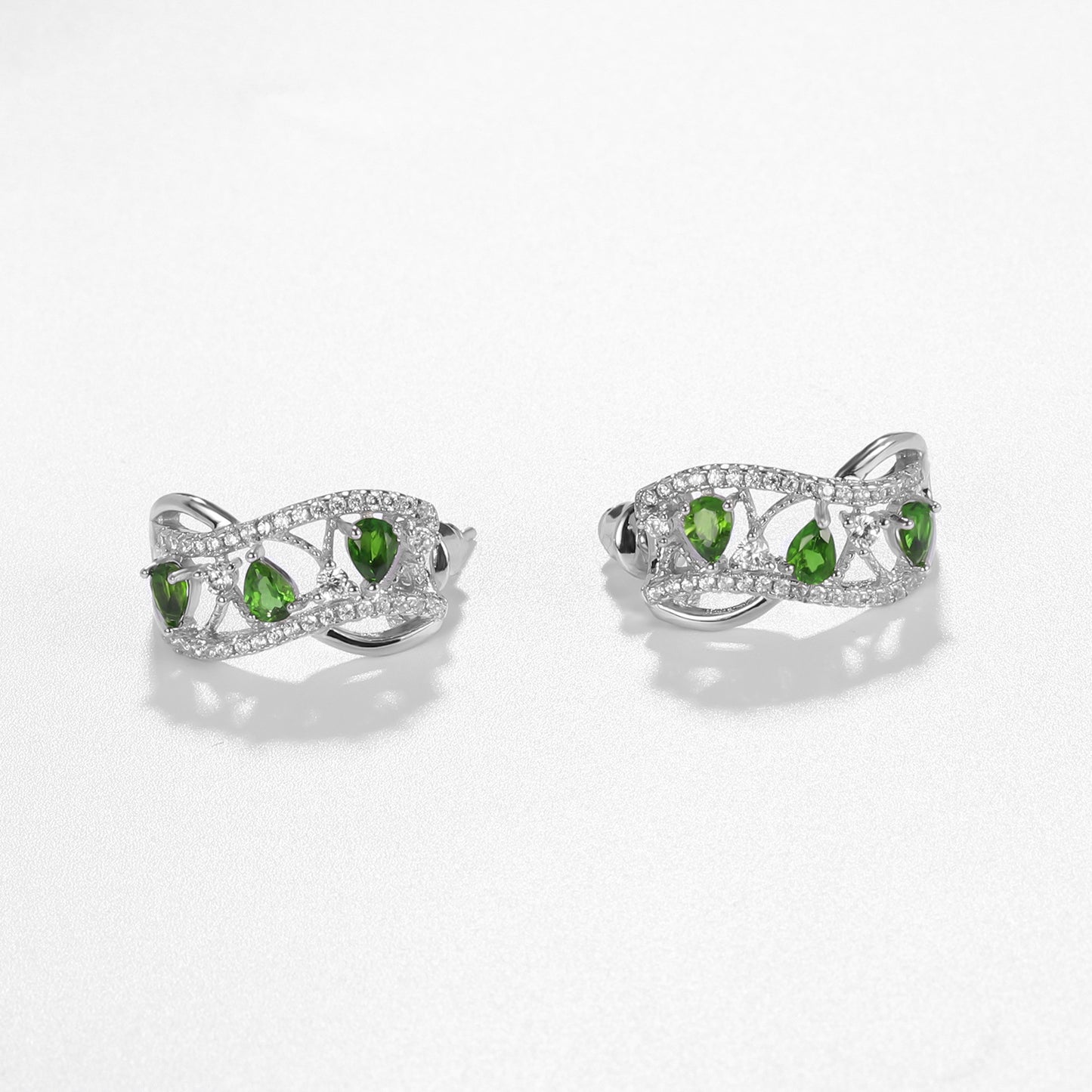 Natural Diopside Stud Earrings Prosperous Series 925 Silver Inlaid Gemstone Stud Earrings