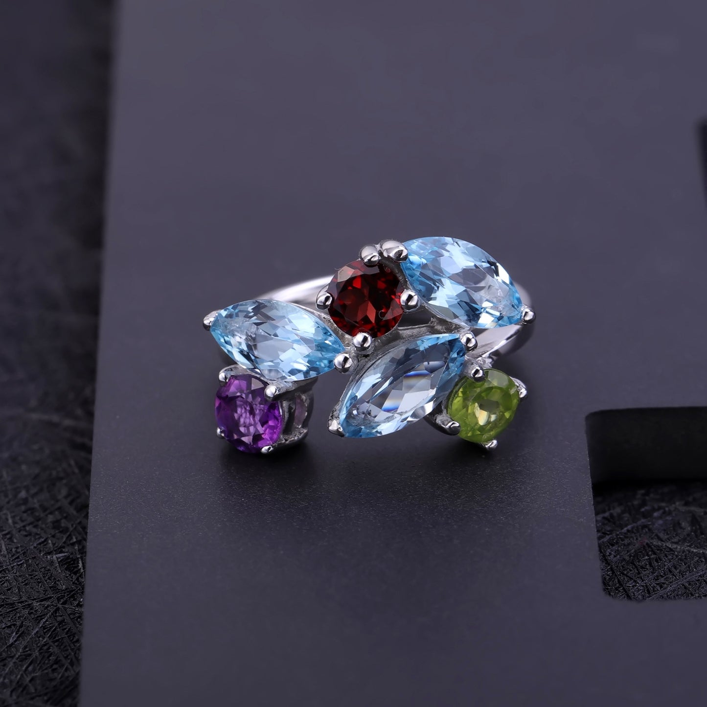 Anillo de piedras preciosas de colores engastado con piedra natural, anillo de cristal de plata s925 para mujer