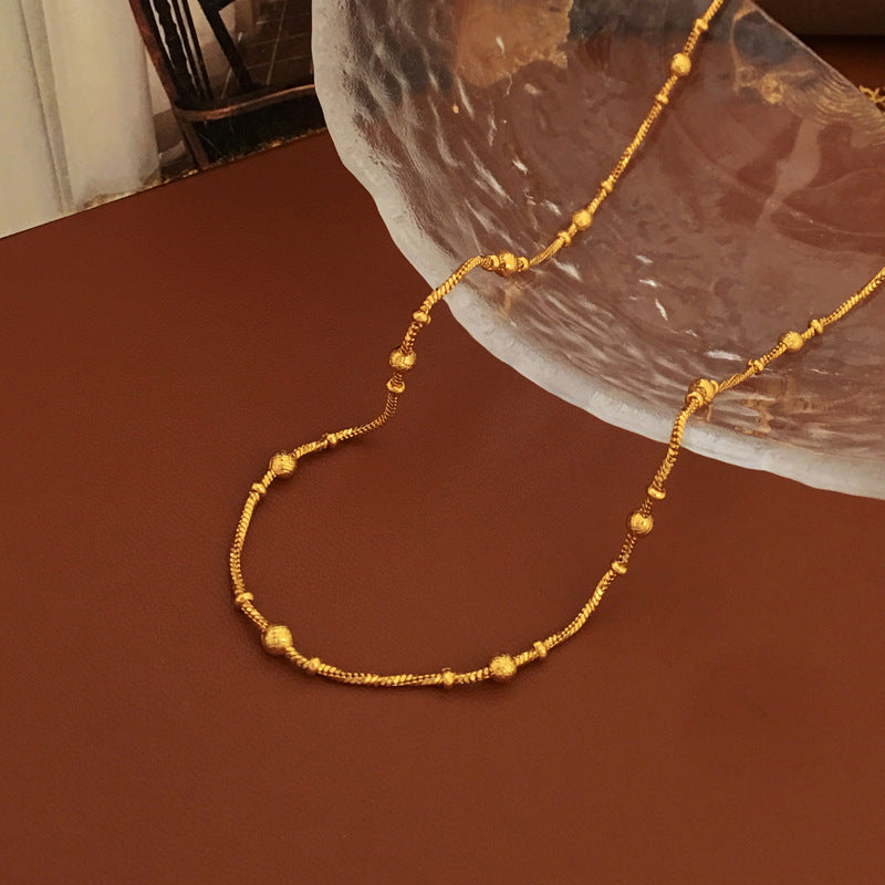 [DF]Copper Plated True Gold Chain Beaded Necklace with a Simple and Fashionable Style, New Neckchain Personality, Small Crowd Collar Chain, Female